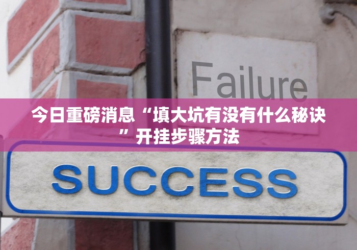 今日重磅消息“填大坑有没有什么秘诀”开挂步骤方法