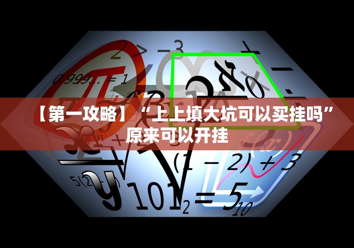 【第一攻略】“上上填大坑可以买挂吗”原来可以开挂